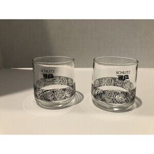 2 pc. Vintage Schlitz Malt Liquor Bull Tumbler Glasses 70s 12oz 4'' tall